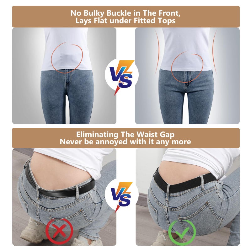 JASGOOD No Show Women Stretch Belt Invisible Elastic Web Strap Belt with Flat Buckle for Jeans Pants Dresses - Image 3